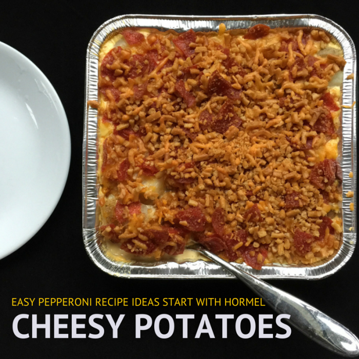 Great pepperoni recipe ideas: Cheesy potatoes! © Rachel Hull www.roastedbeanz.com #PepItUp #Ad #Cbias #Shop