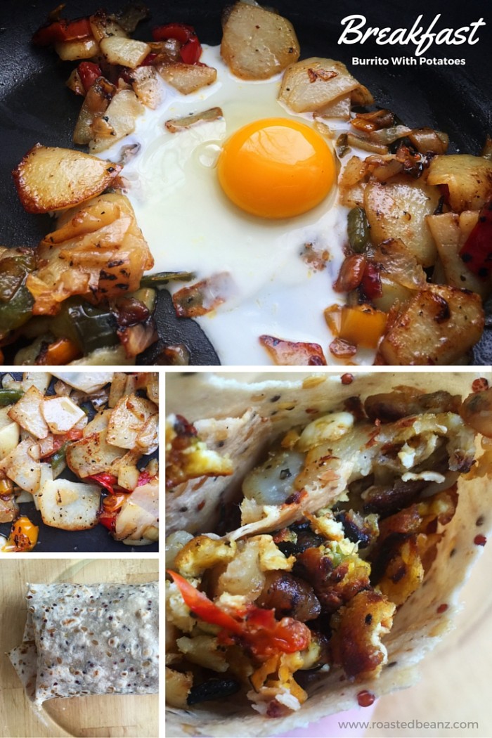 Easy Breakfast Burrito Recipe With Potatoes © www.roastedbeanz.com #BreakfastBurrito #FoodPorn #Foodie